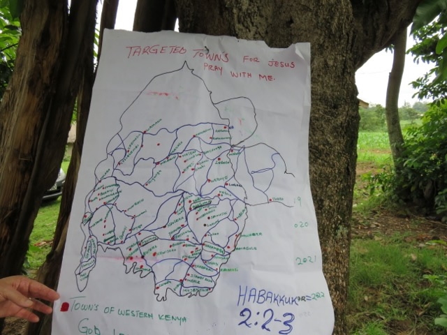 marked map of towns of western Kenya