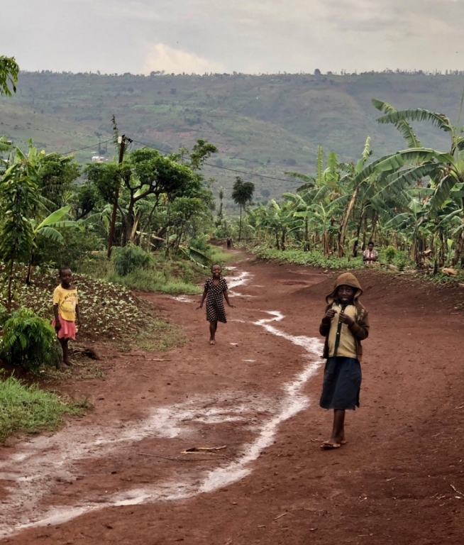 three children on a path