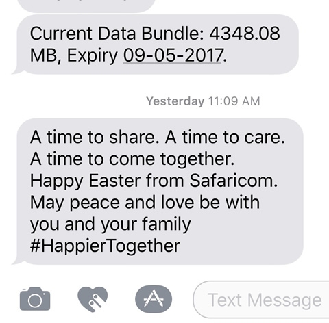 A time to share. A time to care. A time to come together. Happy Easter from Safaricom. May peace and love be with you and your family #HappierTogether